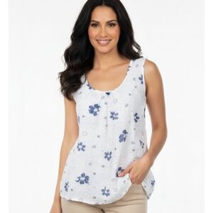 Marina Gigli Silk Sleeveless Top Blue & White Floral Sz Medium